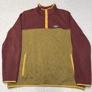 LL Bean Sweater Mens LT Brown Fleece Mock Neck Pullover Colorblock Snap T
